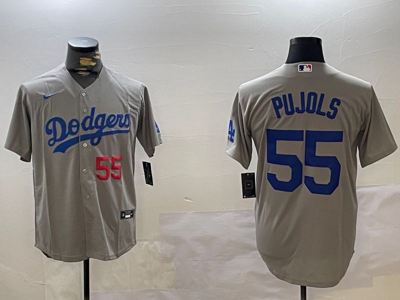 Men Los Angeles Dodgers #55 Pujols Grey Game 2024 Nike MLB Jersey style 5